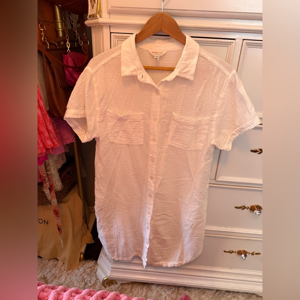 100% Cotton Casual White Button-Up Shirt Dress/Beach Cover Up, Size Medium - Picture 15 of 16